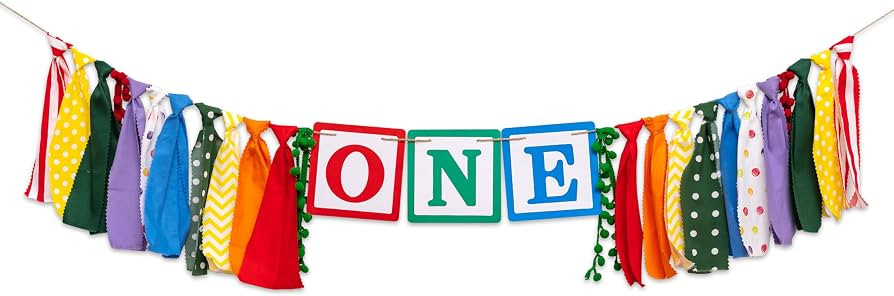 Gostman Building Blocks Theme One High Chair Banner - Bricks One Highchair Banner for 1st Birthda... | Amazon (US)