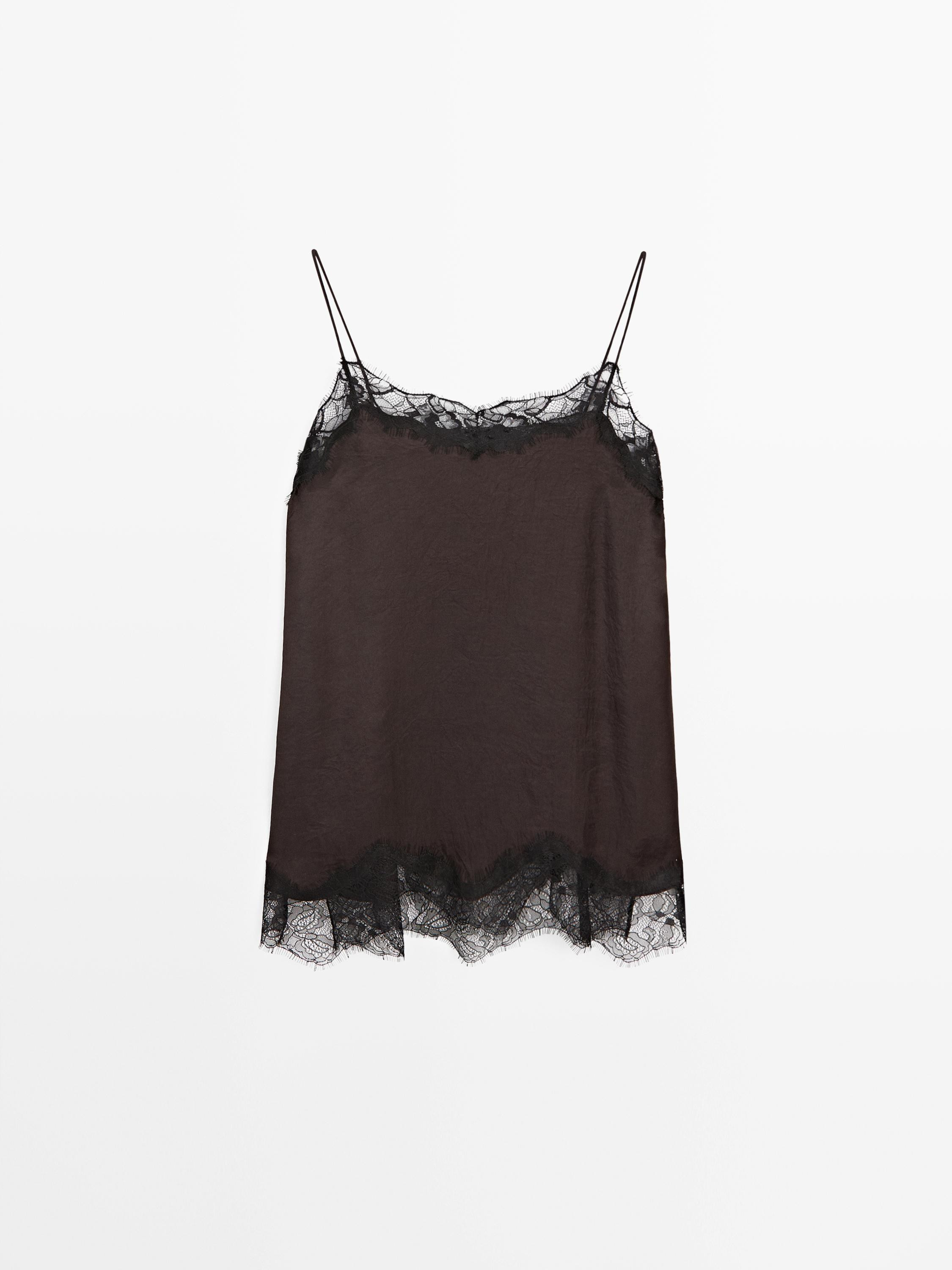 Camisole top with contrast lace detail | Massimo Dutti UK