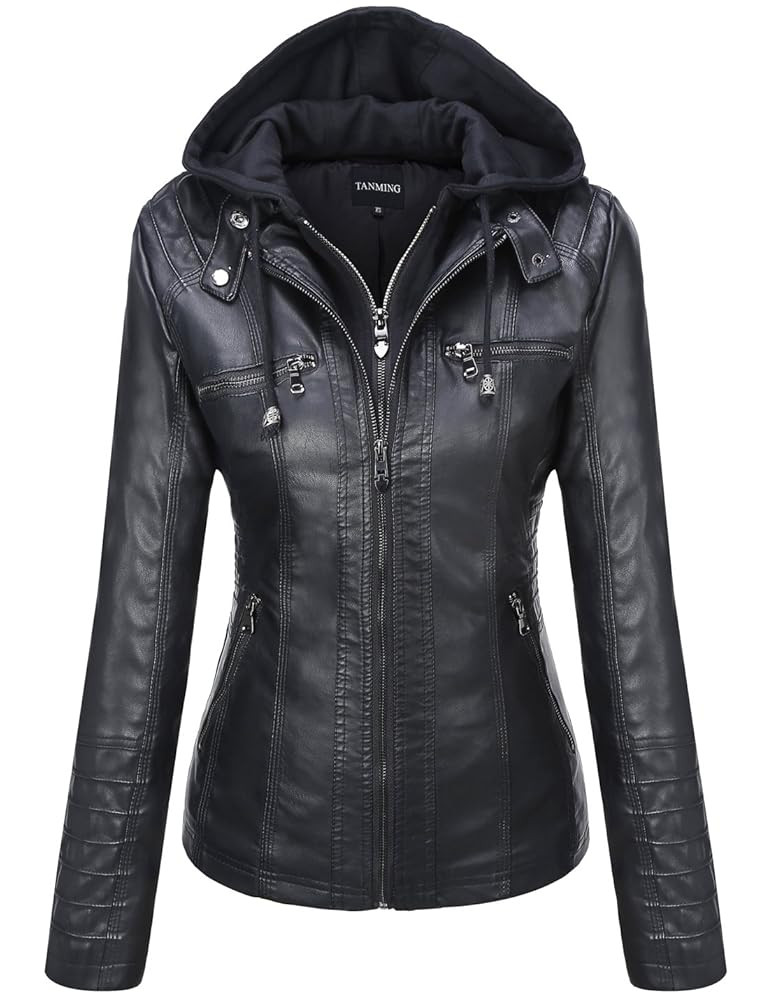 Tanming Womens Faux Leather Jacket Hooded Moto Biker Coat Outerwear Fall Fashion Outfits Winter C... | Amazon (US)