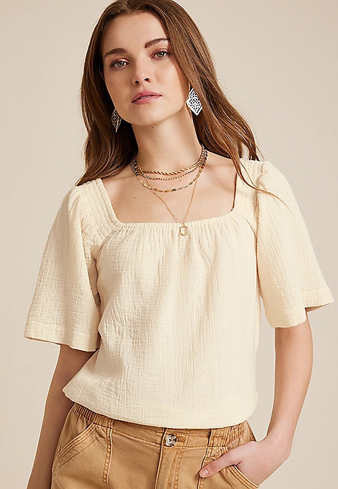 Double Cloth Bell Sleeve Blouse | Maurices