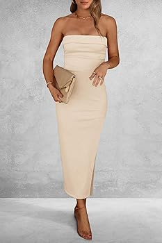 PRETTYGARDEN Women's Summer Bodycon Maxi Tube Dress Ribbed Strapless Side Slit Long Going Out Cas... | Amazon (US)