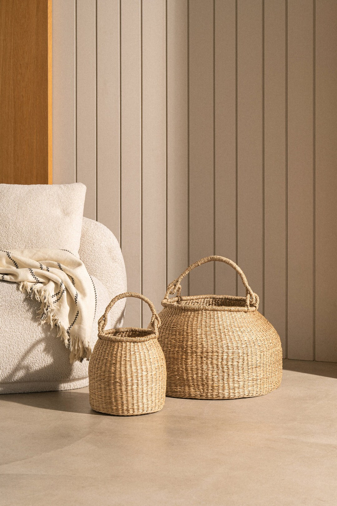 Set of 2 Bucket Baskets  Storage Basket With Handle  - Etsy | Etsy (US)