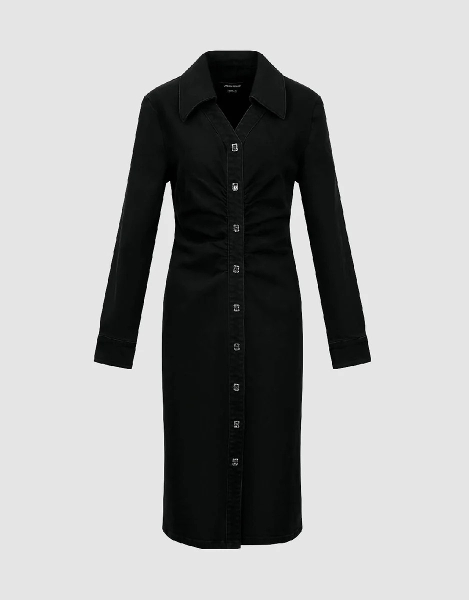 Ruched Lapel Denim Dress | Urban Revivo