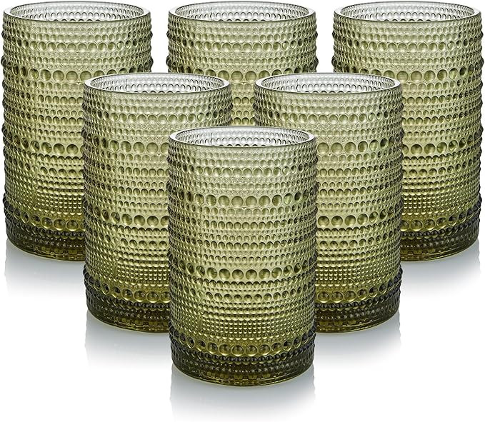 Hobnail Drinking Glasses Set of 6,15 oz Vintage Glassware Set Cocktail Glass Set, Embossed Green ... | Amazon (US)