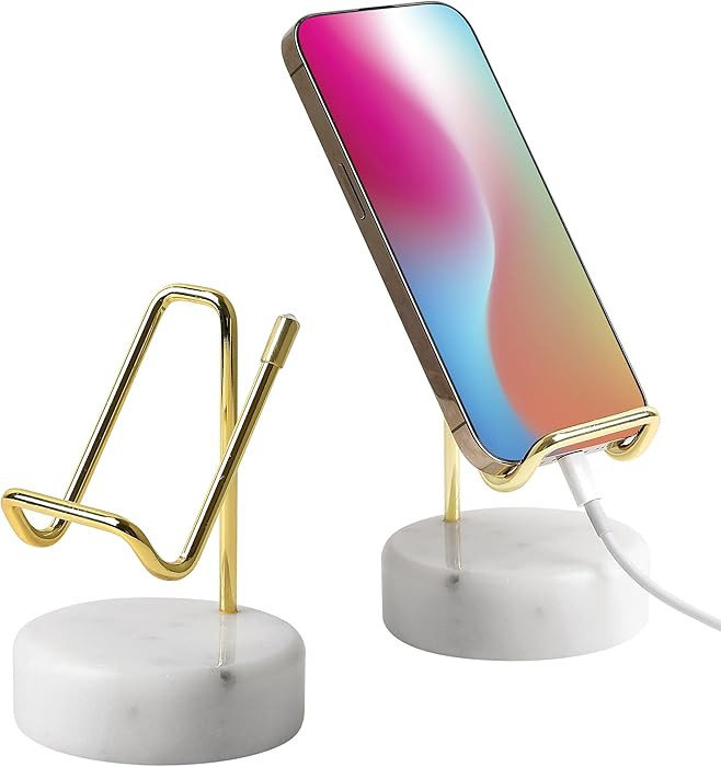 Marble Phone Stand with Metal Holder, Charging Available While Using, Swipe Up to Unlock, Made of... | Amazon (US)