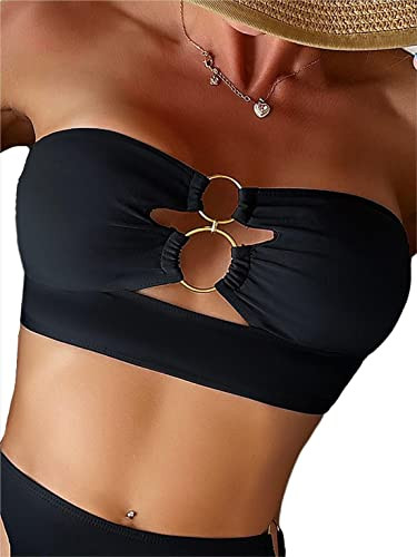 SOLY HUX Women's Sexy Cut Out Ring Linked Bandeau Bikini Top Swimsuit Bathing Suit Tops | Amazon (US)