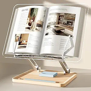 Adjustable Acrylic Book Stand for Reading, UPERGO Book Holder with Pen Slot, Foldable Desktop Ris... | Amazon (US)