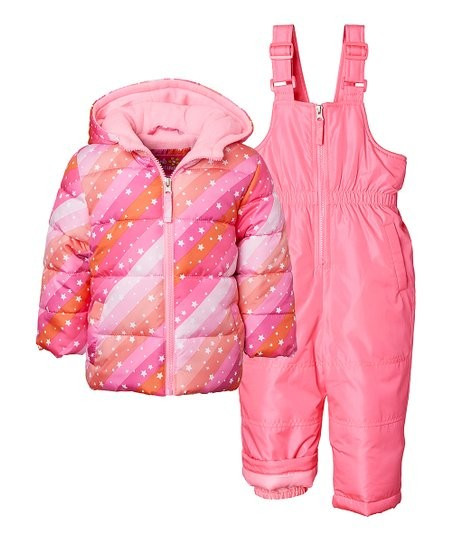 Pink Stars & Stripes Puffer Coat & Overall Snow Pants - Infant, Toddler & Girls | Zulily