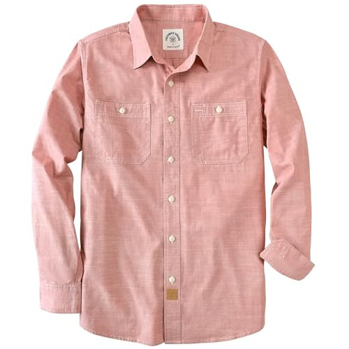 Dubinik® Chambray Shirt Men Long Sleeve Cotton Work Shirts with 2 Pockets Casual Button Down Pink | Amazon (US)