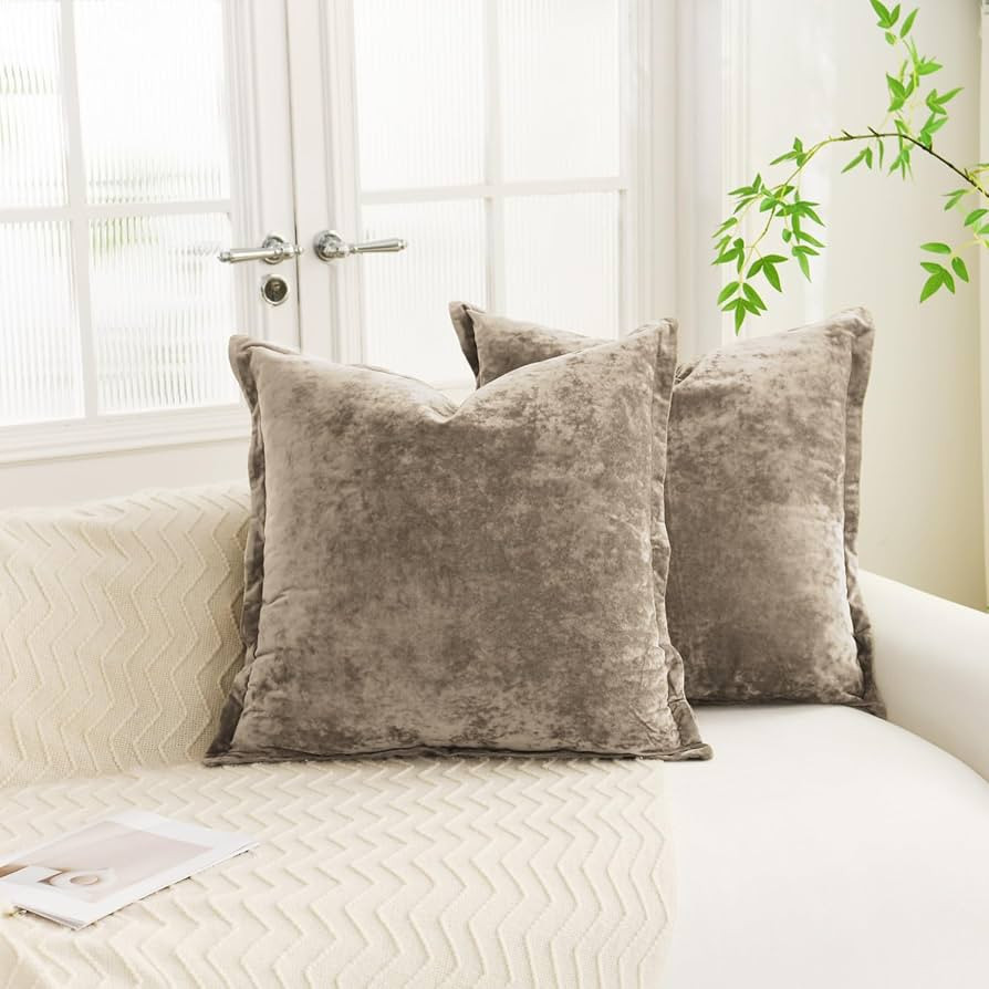 Greek Velvet Euro Sham Covers Set of 2 26x26 Luxury Soft Solid Pillow Covers for Living Room Bedr... | Amazon (US)