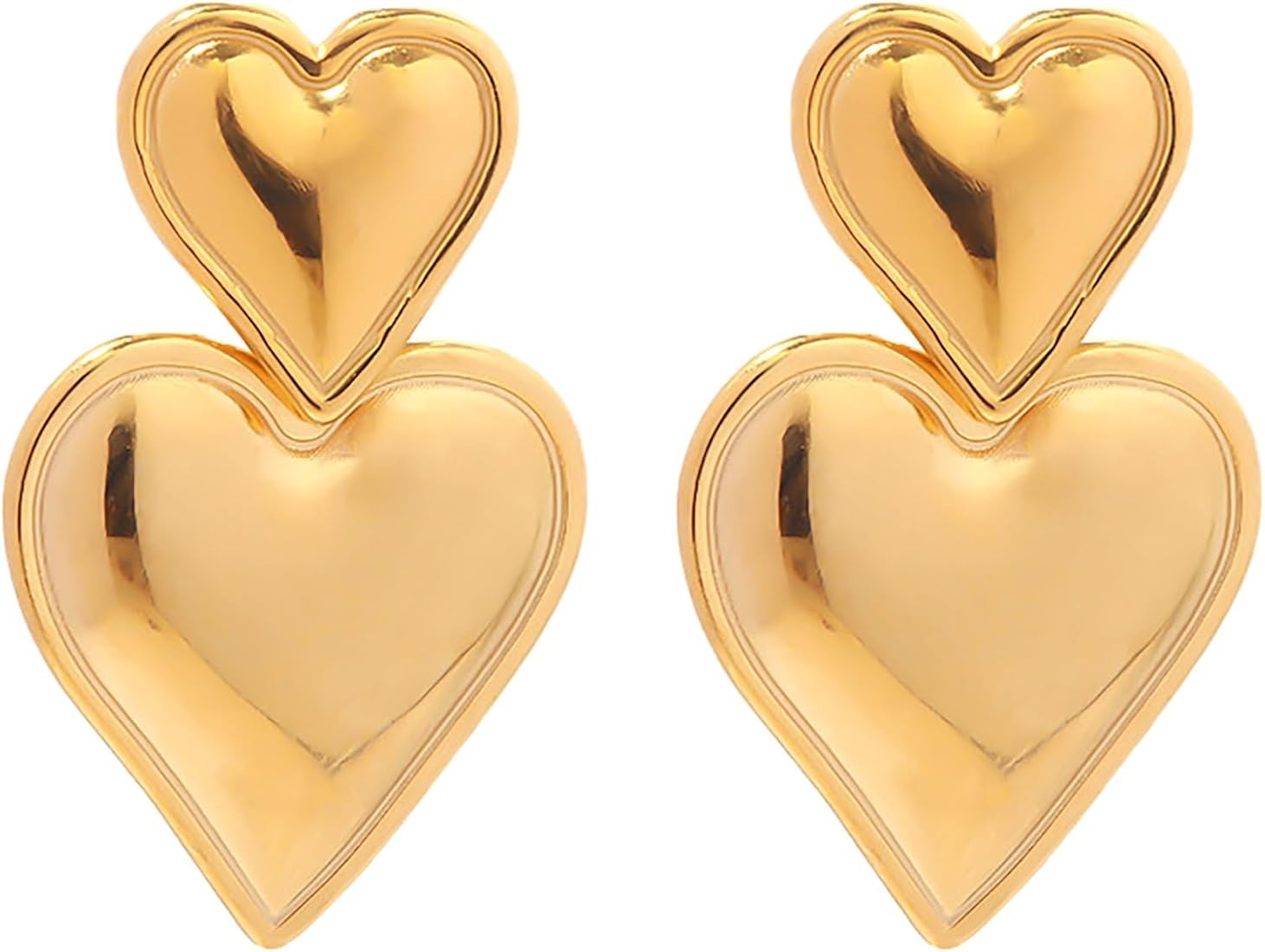 Lezmoii Heart Earrings 18K Gold Plated Statement Double Heart Dangle Drop Earrings for Women Girl... | Amazon (US)
