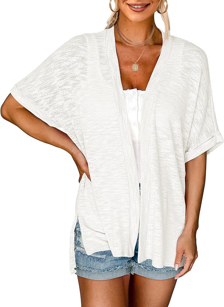 MEROKEETY Womens 2024 Summer Lightweight Cardigan Short Sleeve Open Front Casual Loose Cover Ups | Amazon (US)