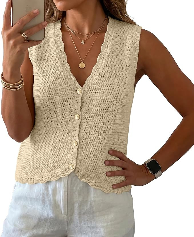 GRECERELLE Womens Summer Sleeveless Sweater Vest - V Neck Knit Button Down Casual Tank Tops | Amazon (US)