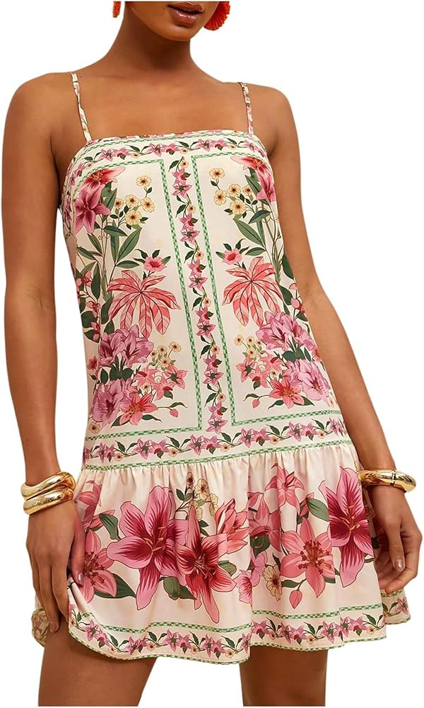 MakeMeChic Women's Floral Boho Dress Sleeveless Vacation Mini Short Dress Tie Backless Sundress | Amazon (US)