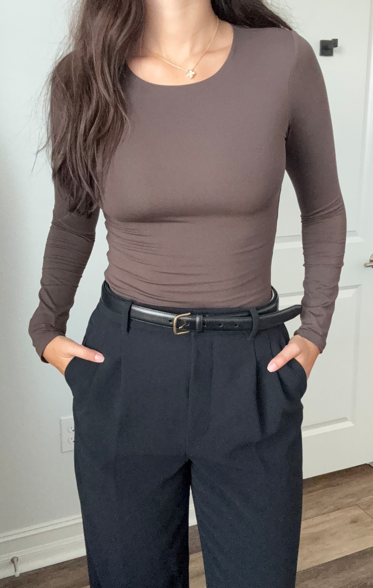 Top: Mocha Brown, S/4
Bottom: Black, M/6
Belt: BLK/GLD, M

#LTKWorkwear #LTKStyleTip #LTKTall