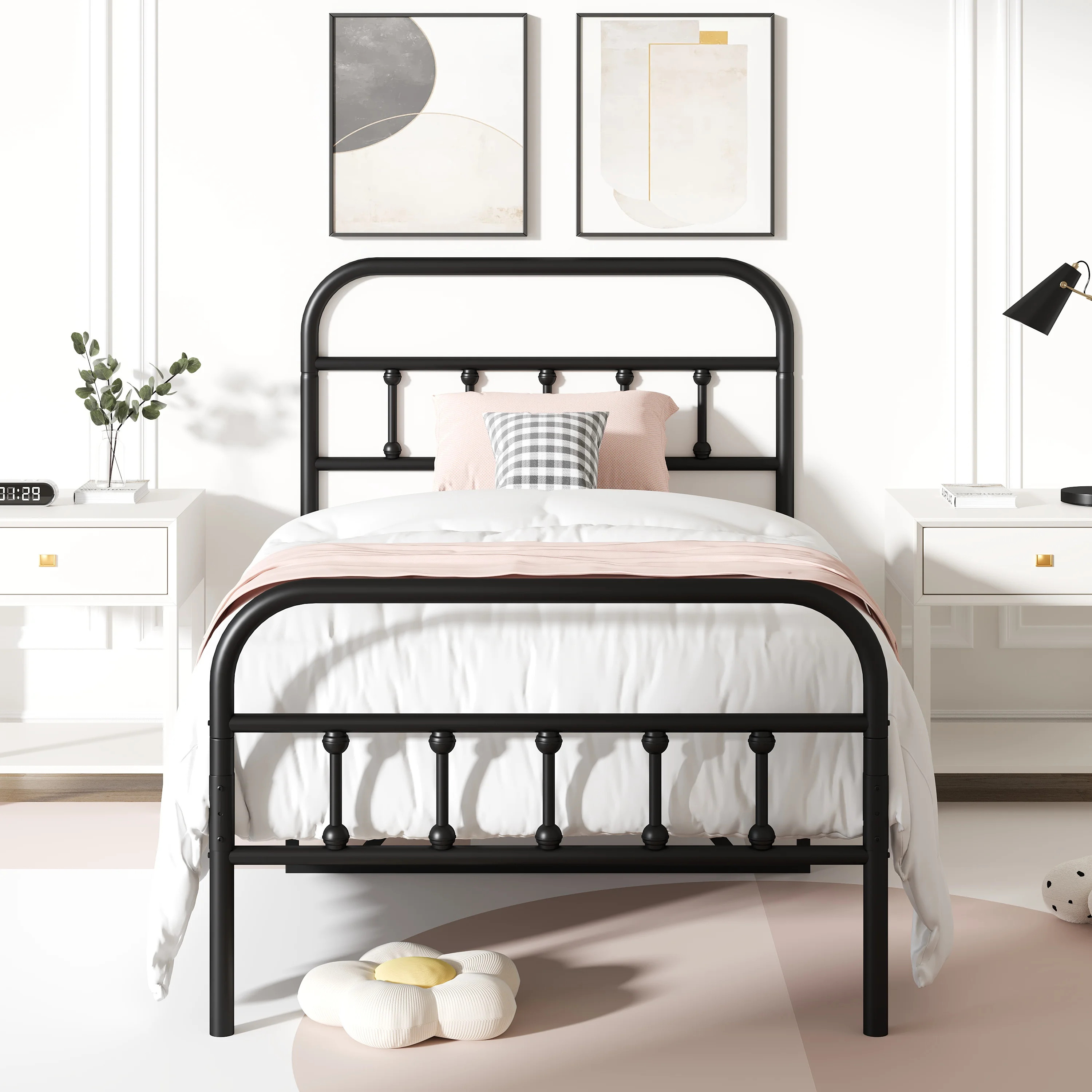 UHOMEPRO Twin Platform Bed Frame with Headboard, Metal Twin Size Bed Frame for Teens Adults, Rust... | Walmart (US)