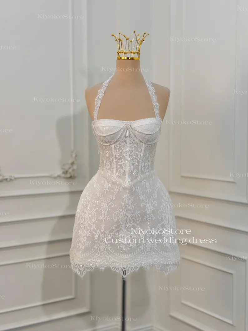 Short Pearl-embellished Wedding Dress. Short Wedding Dress. Sparkling Beaded Wedding Dress. Corse... | Etsy (Global)