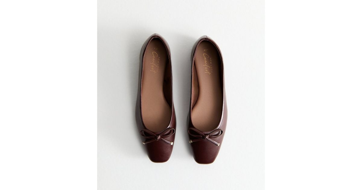 Burgundy Faux Leather Square Toe Ballerina Flats | New Look | New Look (UK)