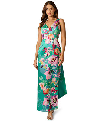 Women's Printed Mikado Bow Back V-Neck Gown | Macy's