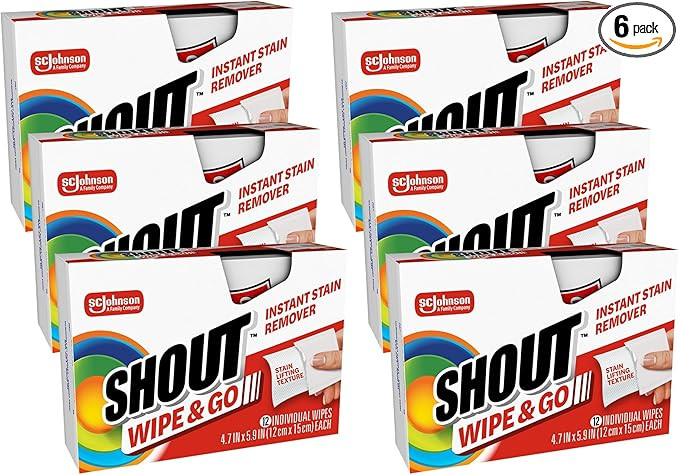 Shout Wipe & Go Instant Stain Remover Wipes, No Wash Required, Safe on Colorfast Washables, Trave... | Amazon (US)