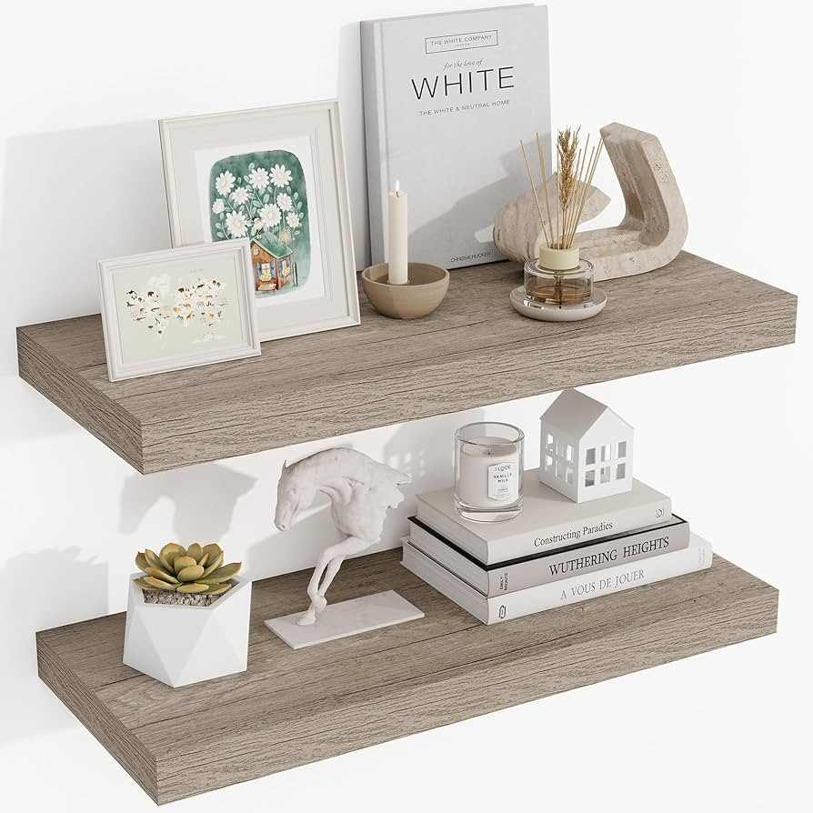 24 Inch Floating Shelves, 3D Textured Wood Grain, 24"x9.25"x1.5" Inch Deep Floating Shelves for W... | Amazon (US)