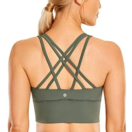 CRZ YOGA Strappy Sports Bras for Women Longline Wirefree Padded Medium Support Yoga Bra Top Grey Sag | Walmart (US)