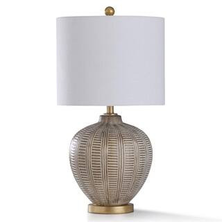 Baffo 29 in. Gold and Cream Resin with Antiqued Brass Metal Bedside Lamp | The Home Depot