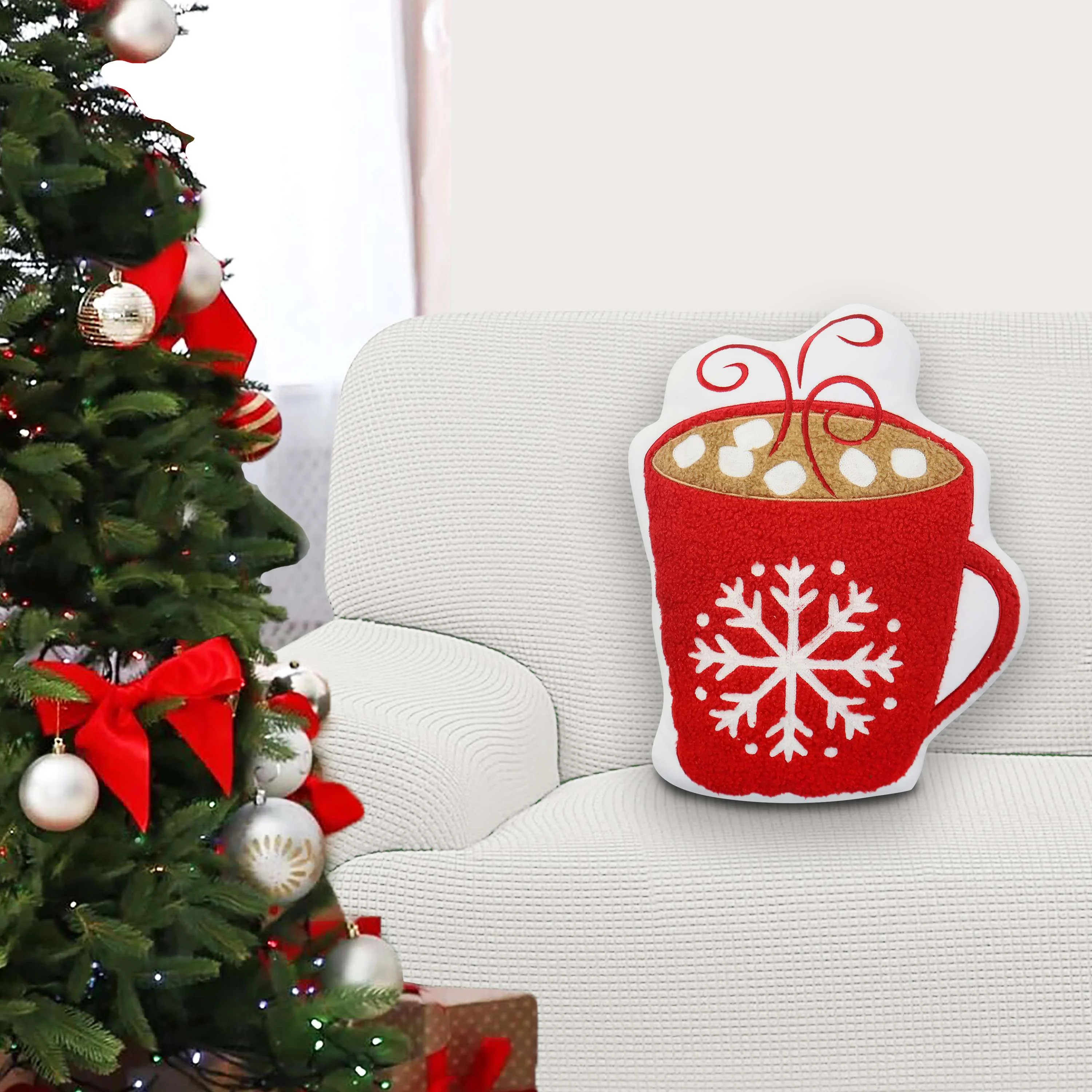 Red & White Hot Cocoa Decorative Christmas Pillow, 14 in, by Holiday Time | Walmart (US)