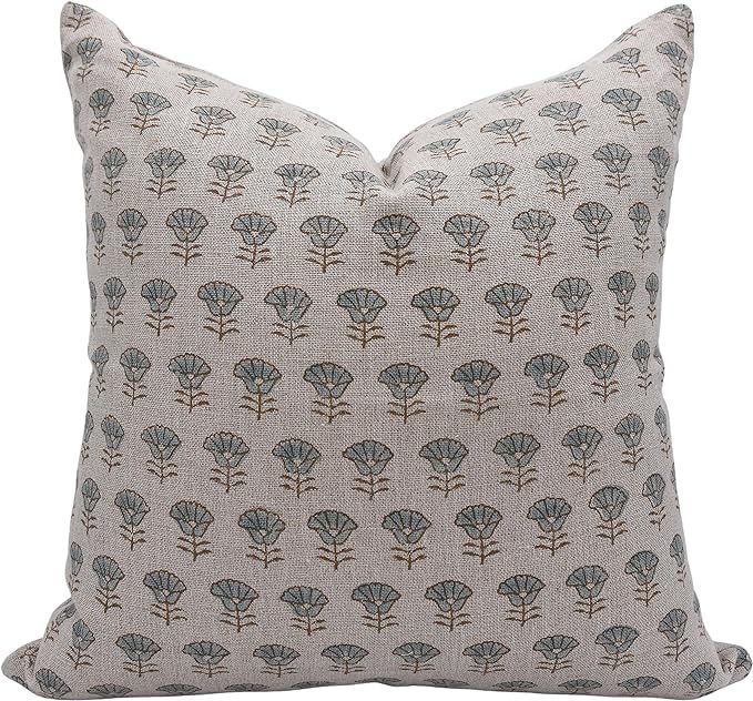 Thick Linen Throw Pillow Cover with Floral Print with Boho Design 18X18 INCH KHN | Amazon (US)