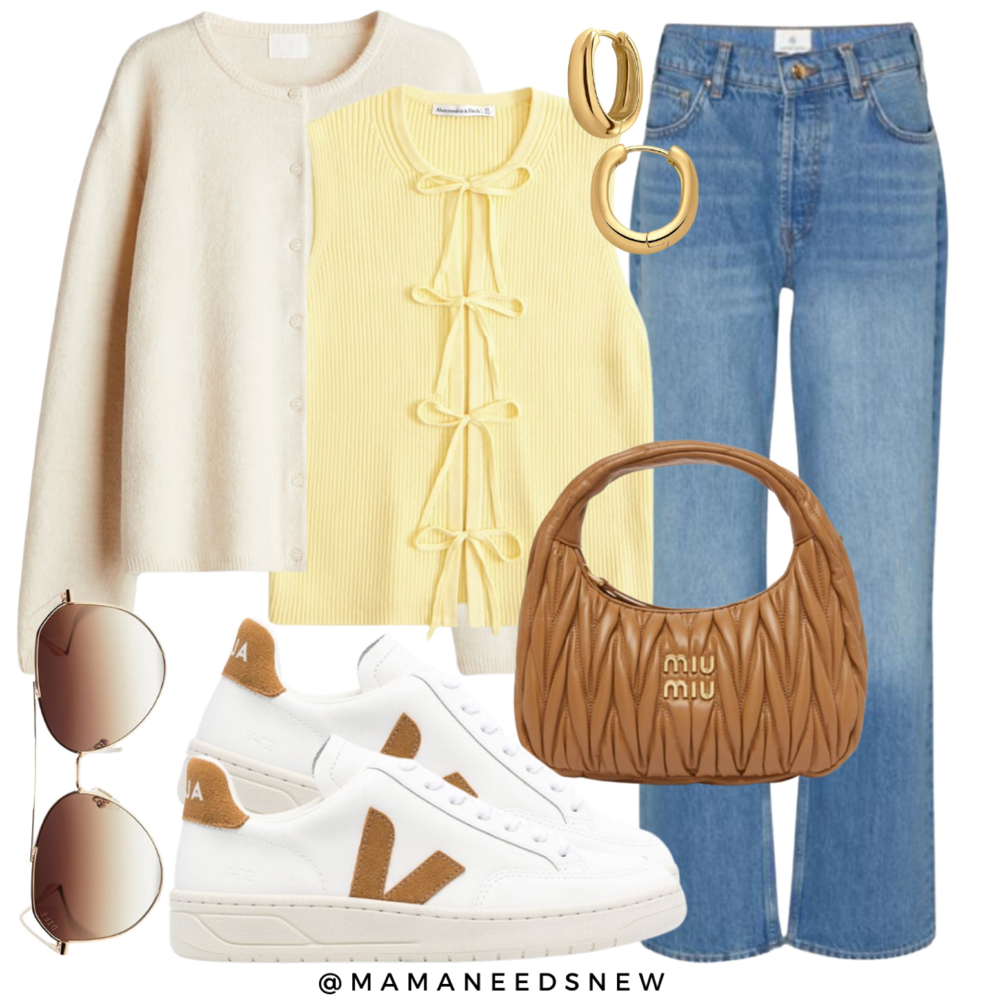 Casual late summer/ early fall outfit with a butter yellow tie front top, jeans and Veja

#LTKItBag #LTKSeasonal #LTKFindsUnder100