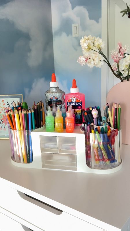 Desk organization! Spinner lazy Susan colored pencils markers glue Amazon organize 

#LTKHome #LTKFindsUnder100 #LTKSaleAlert