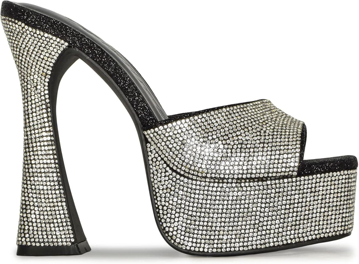 Wild Diva Rhinestone Square Toe Structural High Heel Mules | Amazon (US)