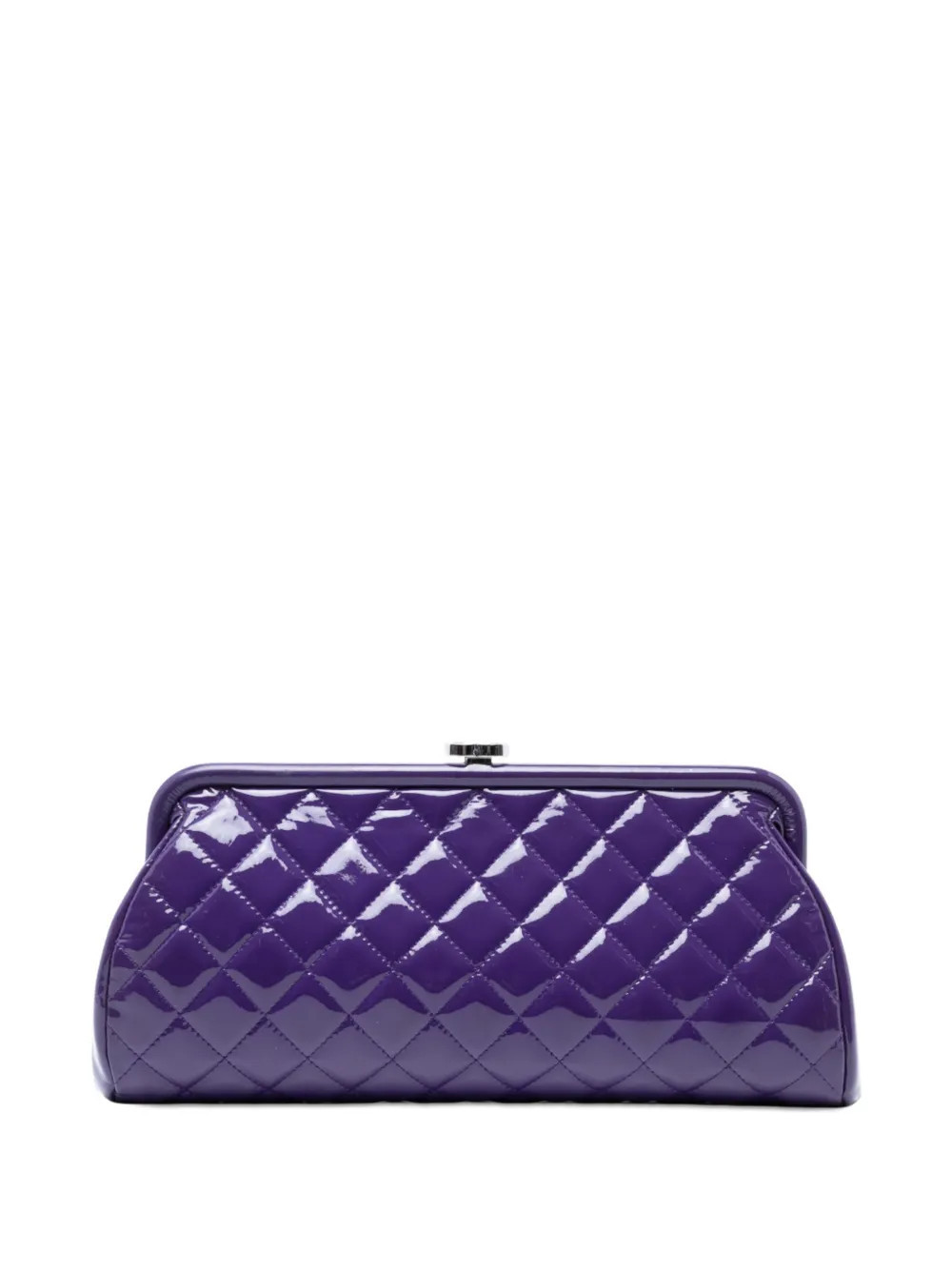 CHANEL Pre-Owned 2016-2017 CC Quilted Patent Kiss Lock clutch bag - Purple | Farfetch Global