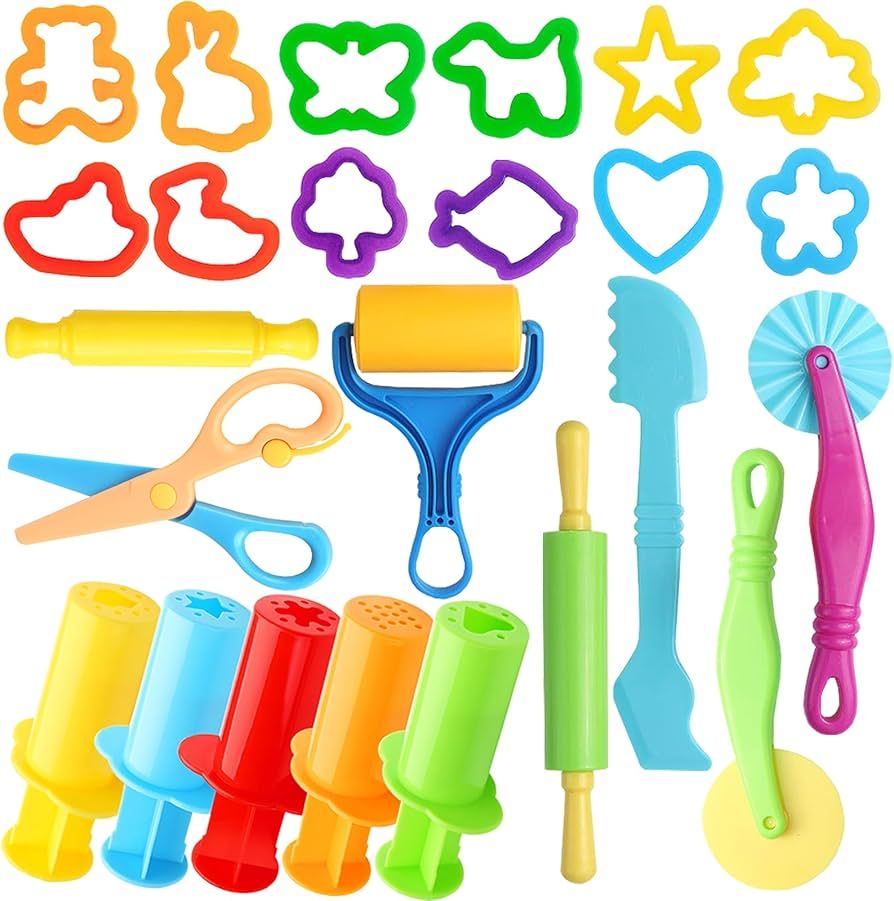 Playdough Tools for Kids, 24 Pieces Play Dough Tools Set with Rolling Pins,Playdough Cutters,Play... | Amazon (US)