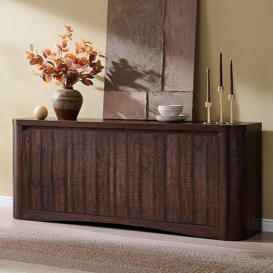 IFBUY Modern Curved 70" Buffet Cabinet with 4 Storage Doors, Brown | Amazon (US)