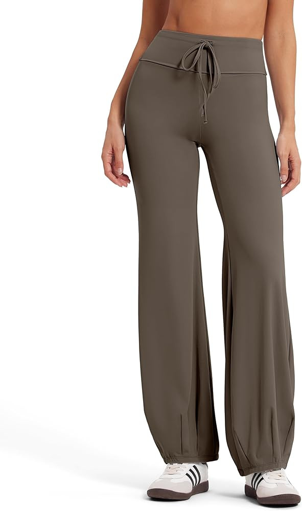 MOOSLOVER Women Bubble Yoga Pants Drawstring Fold Over Flare Leggings Pilates Casual Lounge Pant | Amazon (US)