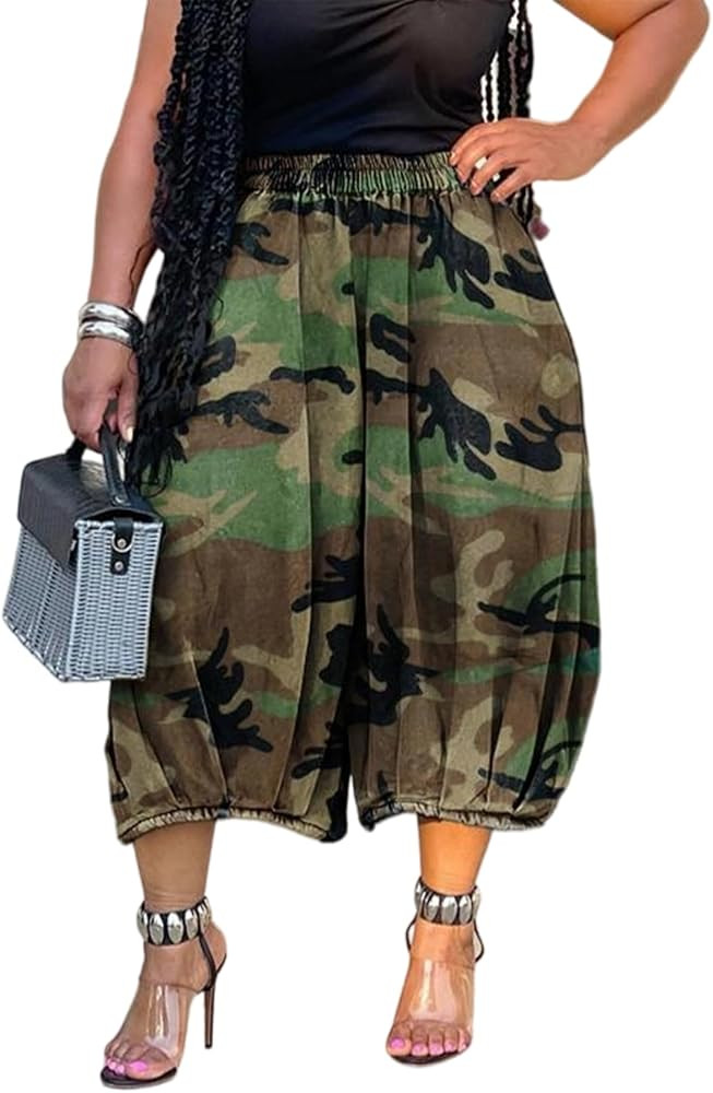 Voghtic Women's Camo Army Fatigue Barrel Cargo Wide Leg Pants Cropped Jeans | Amazon (US)