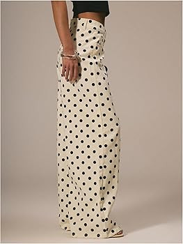MakeMeChic Women's Polka Dots Loose Fit Wide Leg Jeans Mid Waist Denim Pants with Pocket | Amazon (US)