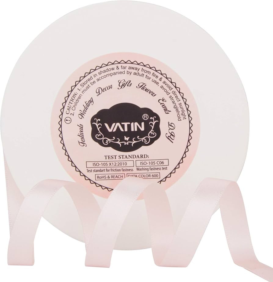 VATIN Double Face Sideshow Rose Satin Ribbon 3/8" Continuous 50 Yards,White Polyester Fabric Ribb... | Amazon (US)