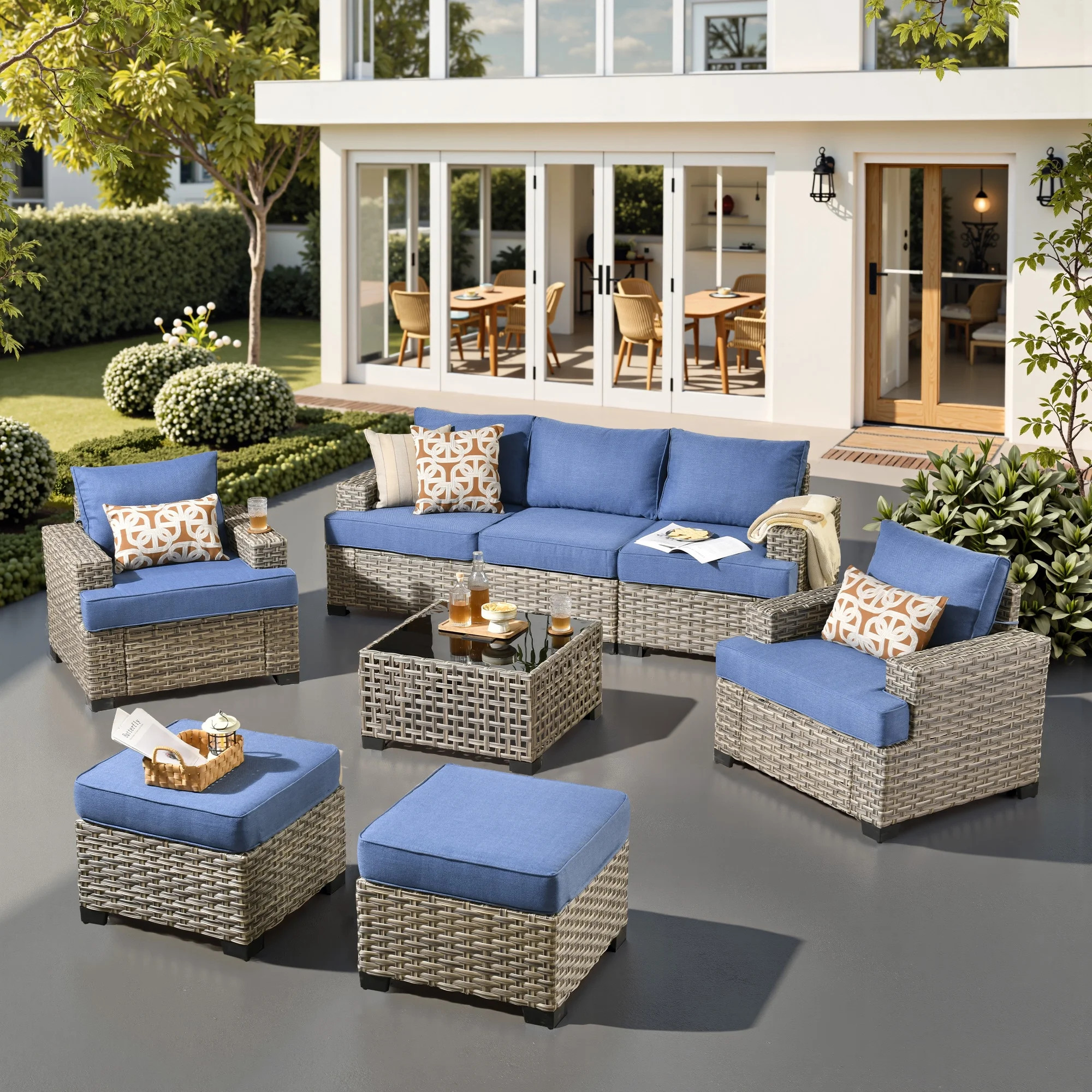 XIZZI 8 Pieces Wicker Patio Furniture Waterproof Rattan Outdoor Conversation Set Modular Patio Se... | Walmart (US)