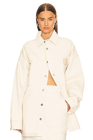 Frida Vegan Leather Shirt in Beige | Revolve Clothing (Global)