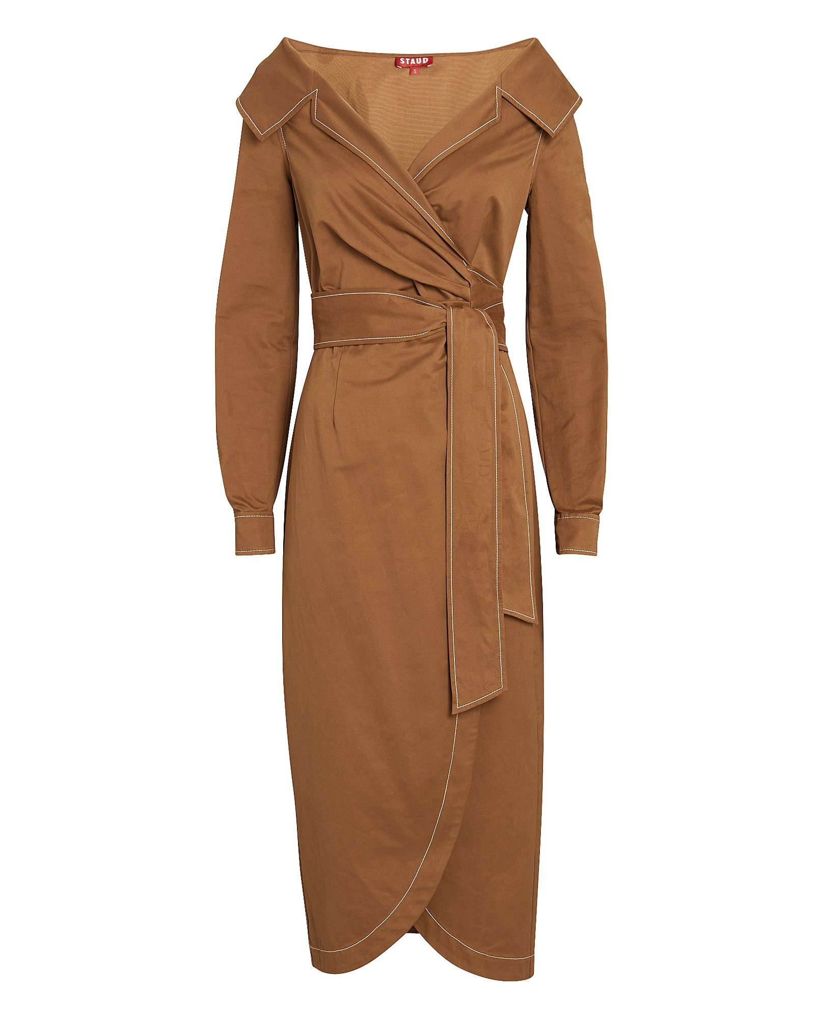 STAUD Jacklyn Midi Wrap Dress, Beige P | INTERMIX