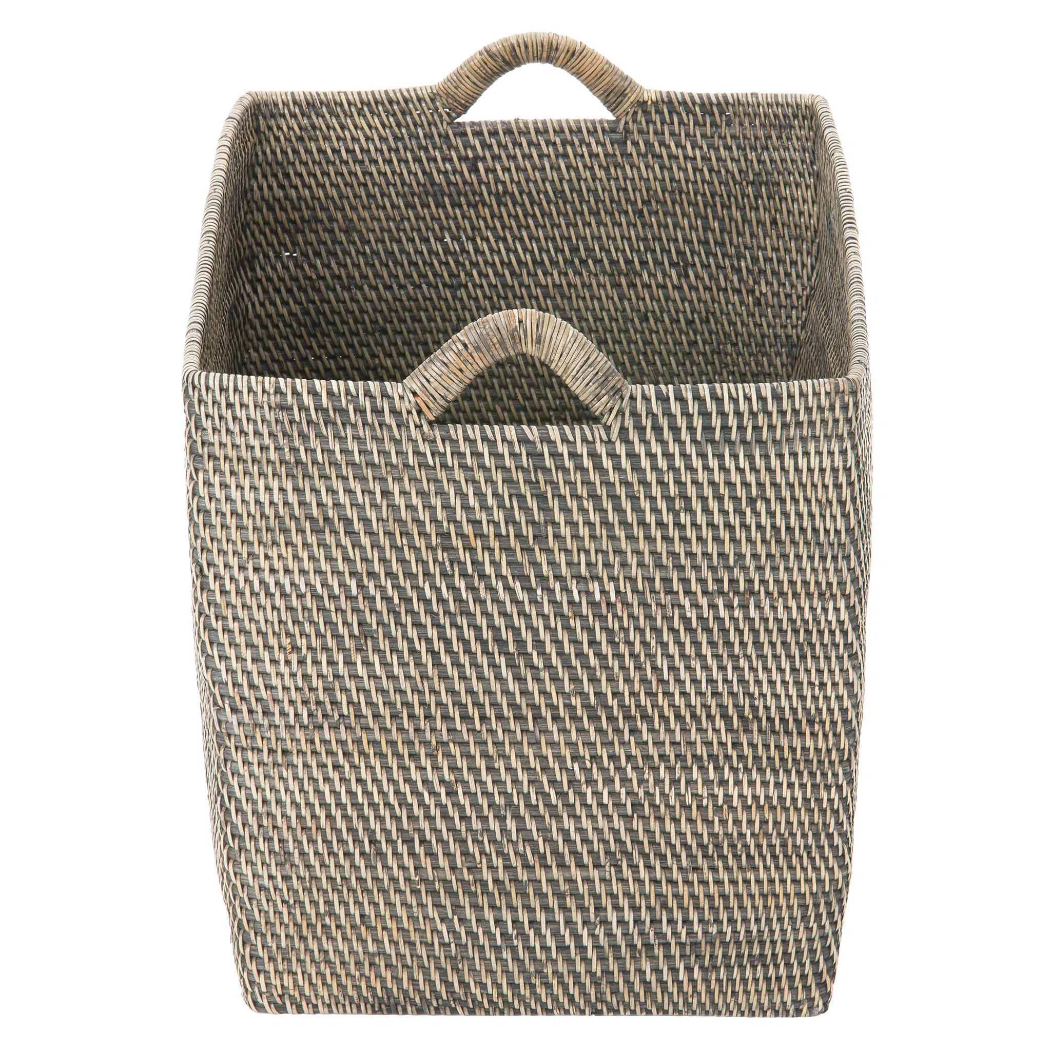 Beachcrest Home Simran Rectangular Decorative Rattan Storage Basket with Ear Handles, Large, Blac... | Wayfair North America