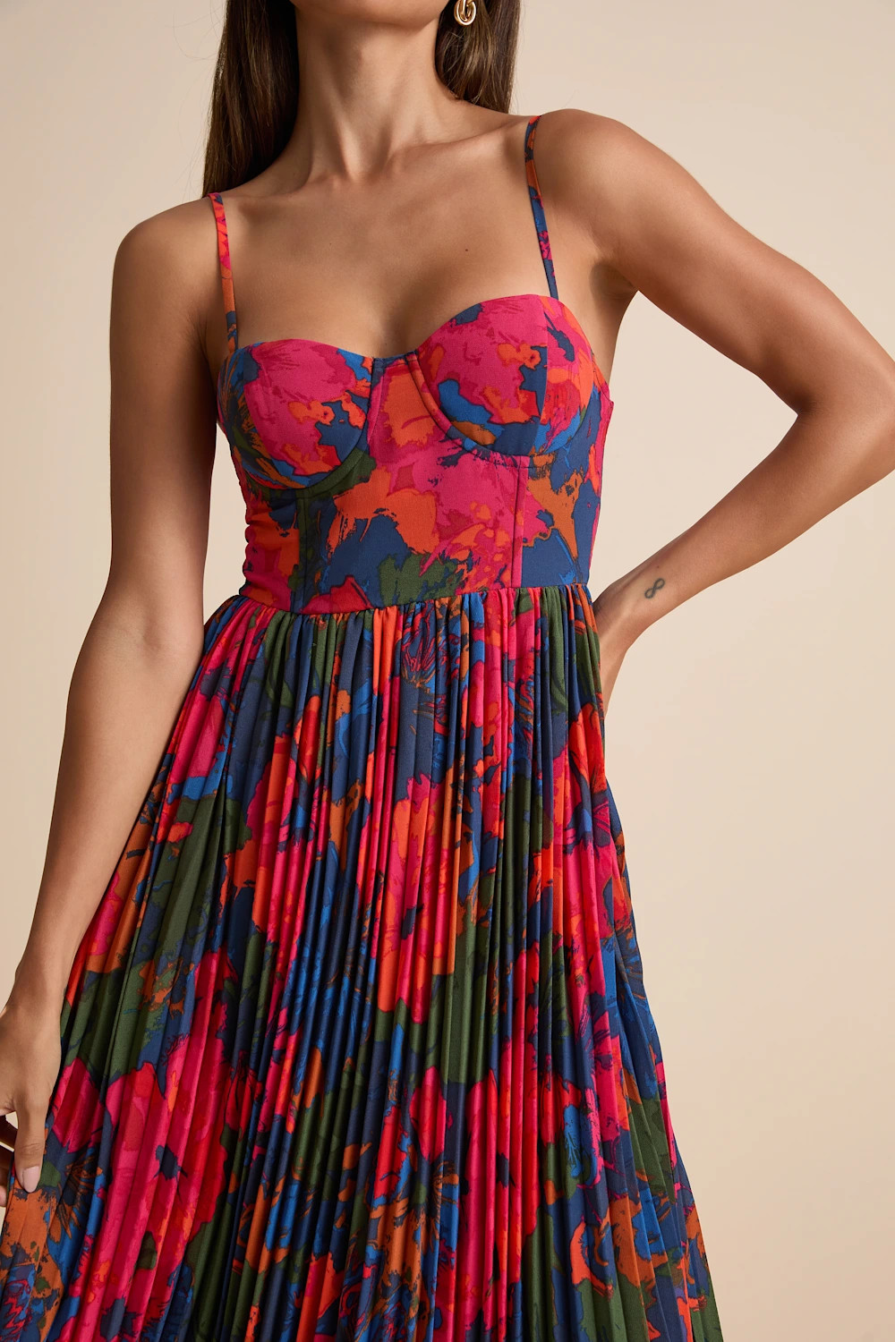 Dorothy Dark Blue Multi Floral Print Pleated Midi Dress | Lulus