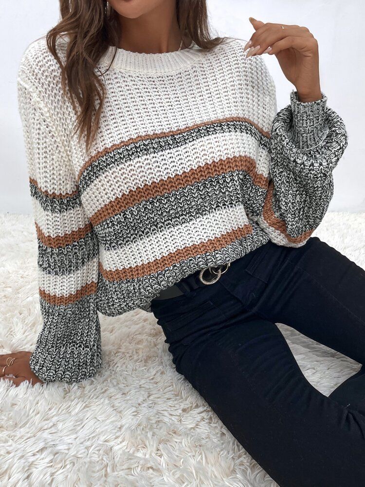 Colorblock Rib-knit Sweater | SHEIN