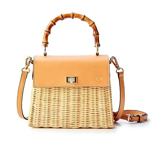 Bamboo Wicker Crossbody Bag, Camel | Mark and Graham