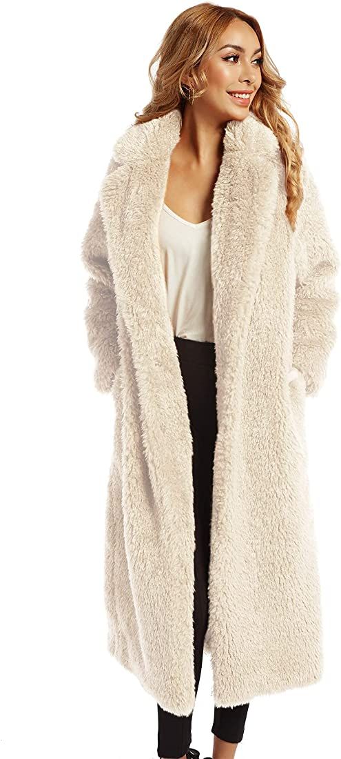 Women Faux Fur Winter Coats Comfort Warm Outerwear Open Front Long Cardigan Overcoat Jacket | Amazon (US)