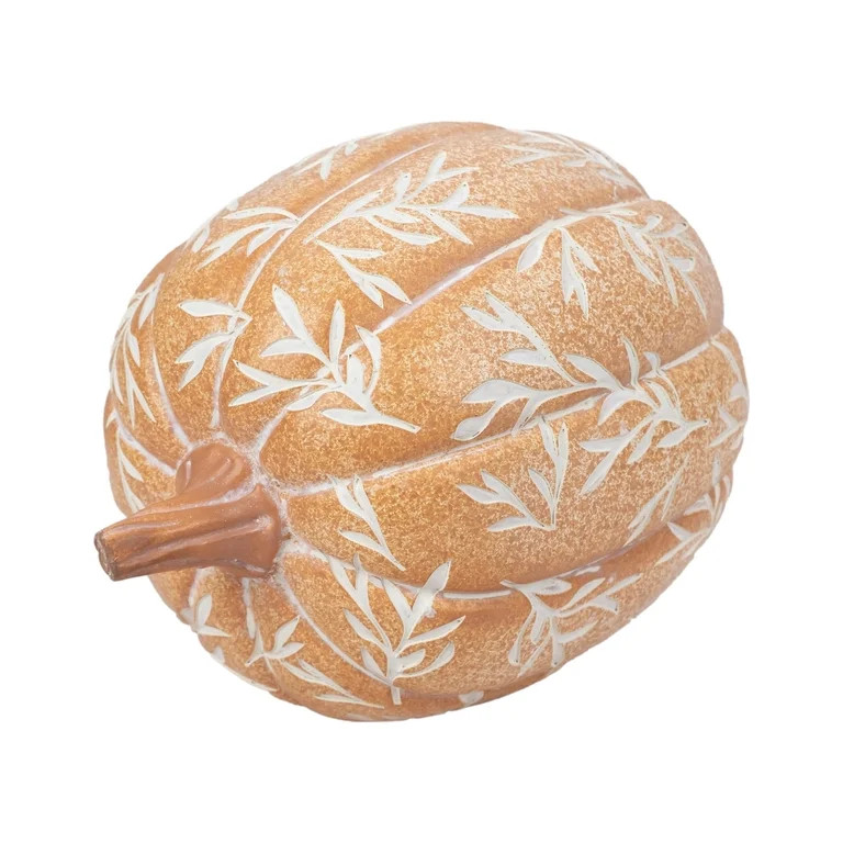 Large Etched Leaf Resin Pumpkin Decoration, Orange and White, 8", Fall by Way To Celebrate | Walmart (US)