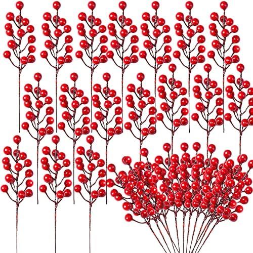 30 Artificial Red Berry Stems,7.9 Inch Christmas Holly Berry Branches Red Berry Picks for Holiday... | Amazon (US)