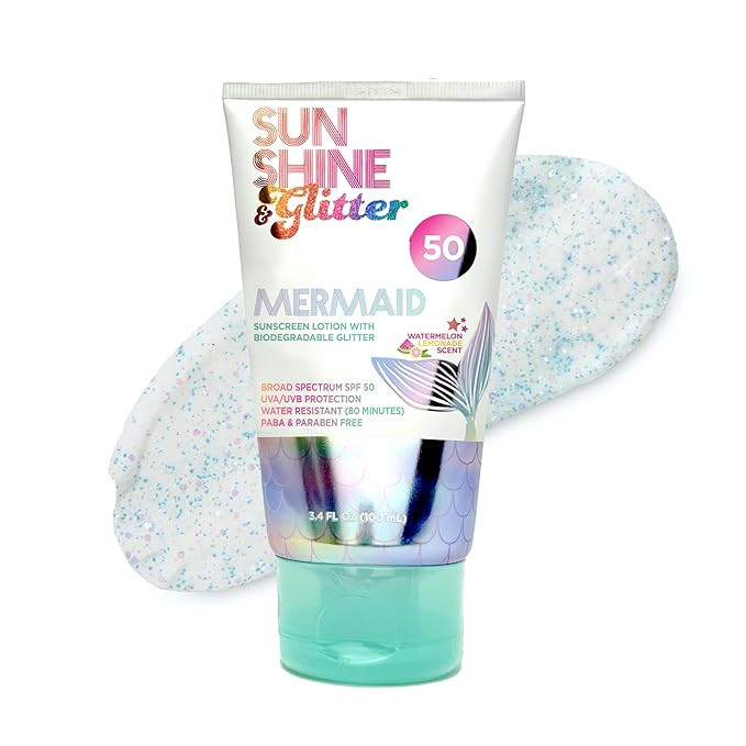 NEW! SUNSHINE & Glitter- Seastar Sparkle - Mermaid Watermelon Lemonade Scented Sunscreen lotion -... | Amazon (US)